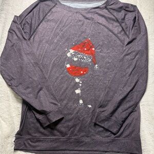 NWOT Gray Long Sleeve Shirt with Red Wine Glass Design Sz 3X